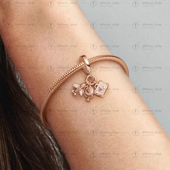 Pandora Airplane, Globe & Suitcase Triple Dangle Charm - Picture 2 of 2